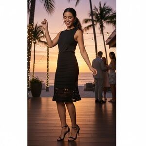 Sleek Black Crochet Pencil Skirt - Women's